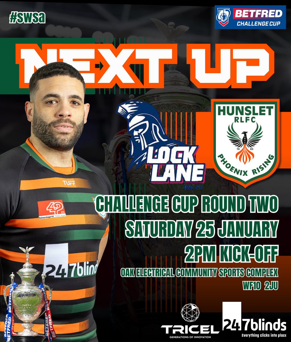 👇 | Details for Saturday below. Cash only on the turnstile.

🆚 | Lock Lane ARLFC
🏟️ | Oak Electrical Community Sport Complex
📍 | WF10 2JU
🗓️ | Saturday 25th January
⌚️ | 14:00 Kick Off
🏆 | Betfred Challenge Cup Round 2
🎟️ | £10 Adults - £5 OAPs/Children 
         Under 10s
