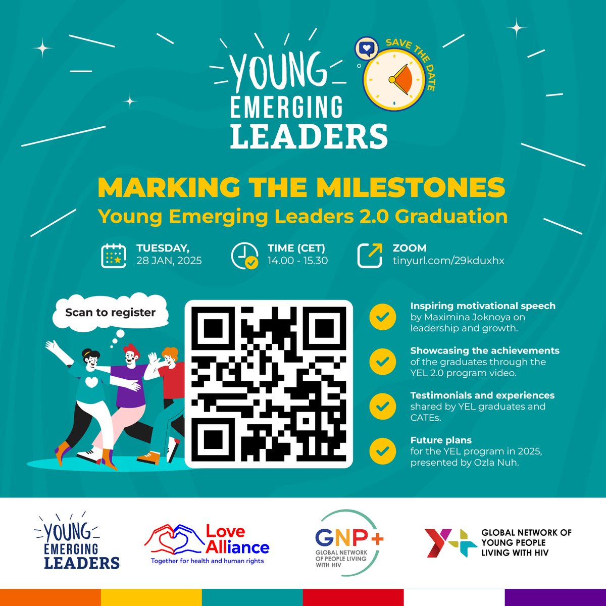 📢#Webinar

Of course, good things do end; <a href="/gnpplus/">GNP+</a> and <a href="/Yplus_Global/">Y+ Global</a> invite you to the #YEL 2.0 graduation webinar. Young advocates across the globe have been part of this amazing programme, a leadership development program that builds an elite squad of young advocates to engage