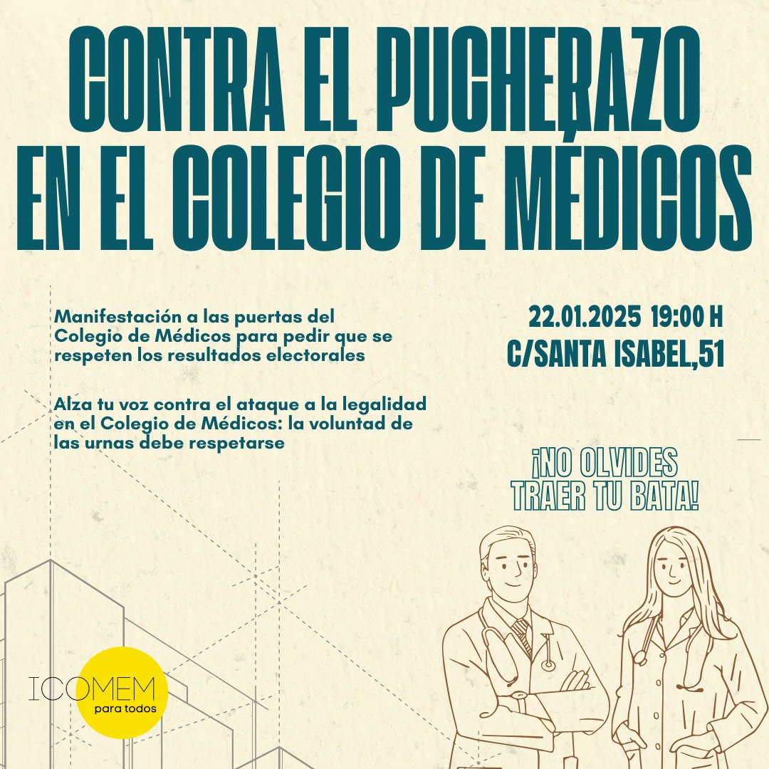 Sin olvidar la reacción de la profesión médica para una regulación propia, hoy toca arropar al Dr. Tomás Merina y a su equipo, legítimos ganadores de las #EleccionesICOMEM2023 del 17D.
Q el Dr. Martínez-Sellés no logre en los despachos lo q perdió en las urnas.
#ColegioTomado 😔