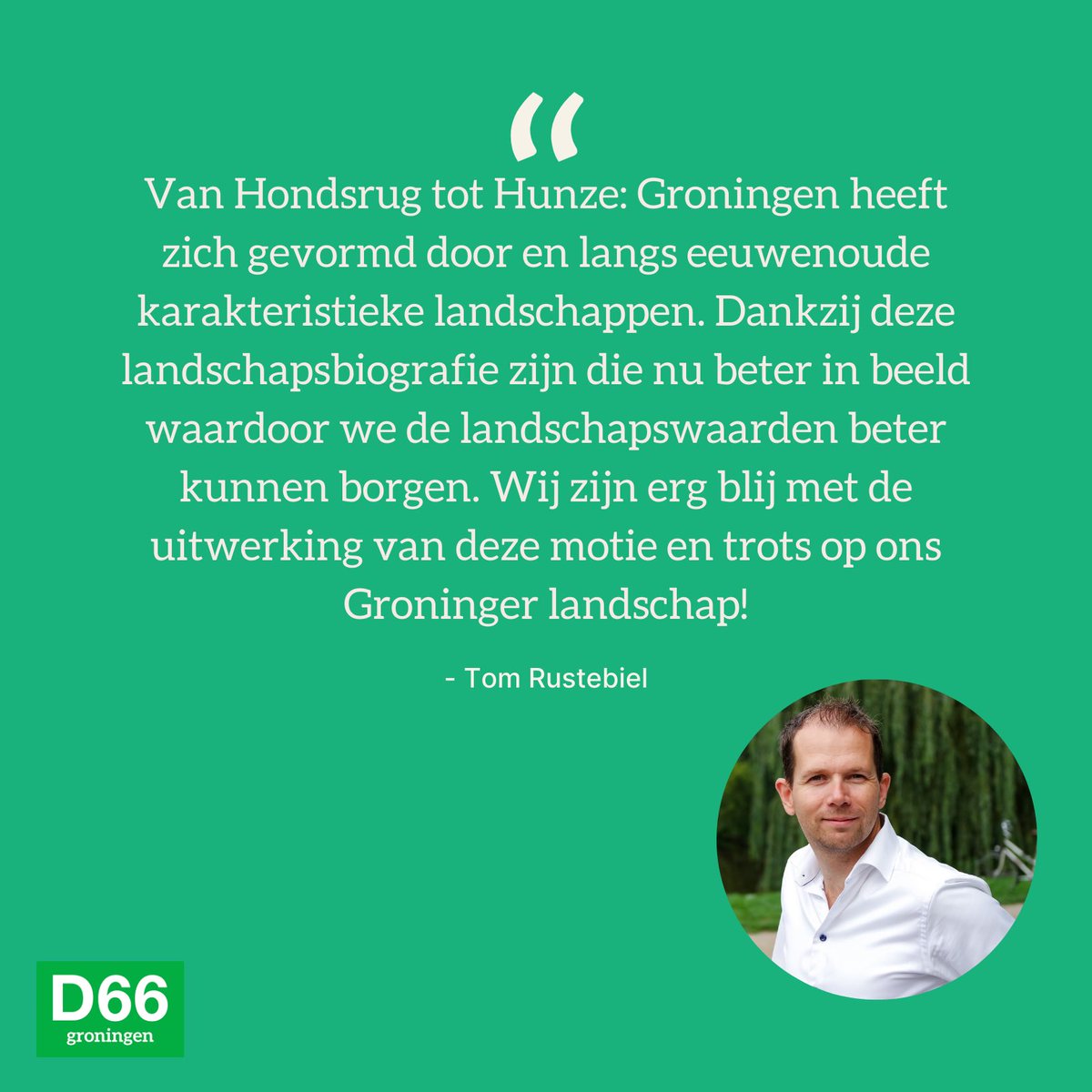 D66 Groningen (@d66groningen) on Twitter photo In 2021 diende <a href="/TomRustebiel/">Tom Rustebiel 🐝 🚴</a> een motie in om landschappen in de Gemeente Groningen in kaart te brengen. Deze haalde het ruim en is sindsdien uitgewerkt.
💚💚💚
D66 is erg blij met het resultaat. De biografie helpt ons in het begrijpen en beschermen van onze landschappen! In 2021 diende <a href="/TomRustebiel/">Tom Rustebiel 🐝 🚴</a> een motie in om landschappen in de Gemeente Groningen in kaart te brengen. Deze haalde het ruim en is sindsdien uitgewerkt.
💚💚💚
D66 is erg blij met het resultaat. De biografie helpt ons in het begrijpen en beschermen van onze landschappen!