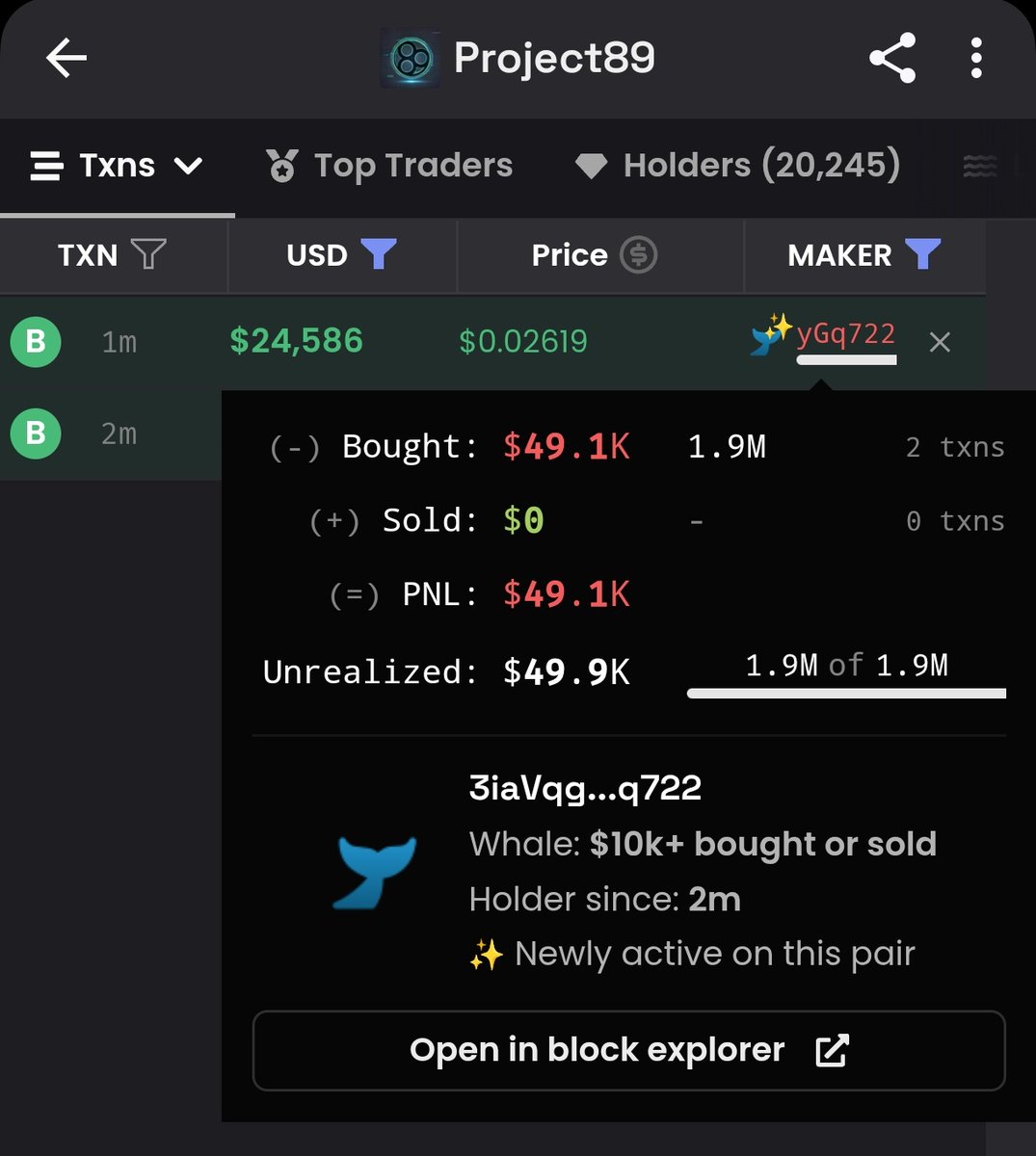 CryptoBeast_7's tweet image. #AIOS whale bought $49K of #project89 at $26M MCAP 🐳
