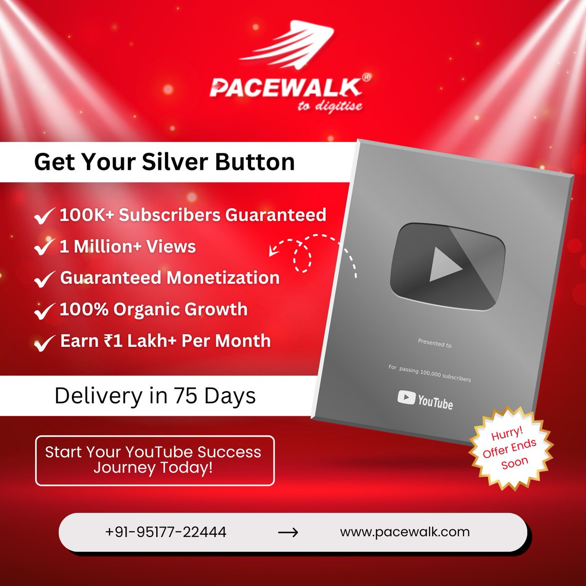 ePacewalk's tweet photo. 🚀 Ready to Dominate YouTube? 🎥 
✅ Get Your Silver Button 

🌟 Special Limited-Time Offer 🌟

🕒 Delivery in Just 75 Days!
📞 Call us at +91-95177-22444
🌐 Visit https://t.co/0485bFdQqw

#YouTubeGrowth #PACEWALK #DigitalSuccess #YouTubeMarketing #GrowYourChannel https://t.co/EjrsyaOufy
