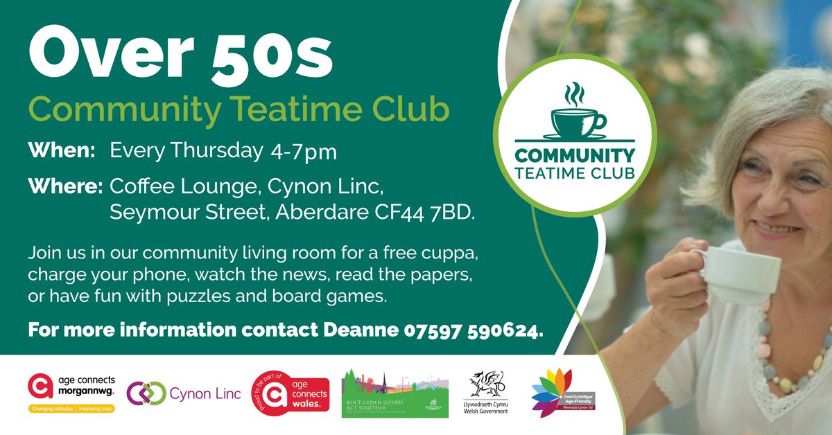 Our Over 50s Teatime Club at Cynon Linc is on tomorrow from 4pm. Pop along for a free cuppa and good company, in a relaxing space. We have plenty of books, newspapers and games to enjoy. For info, or to ask about local transport, call Deanne 07597 590624.
#aberdare #communitycafe