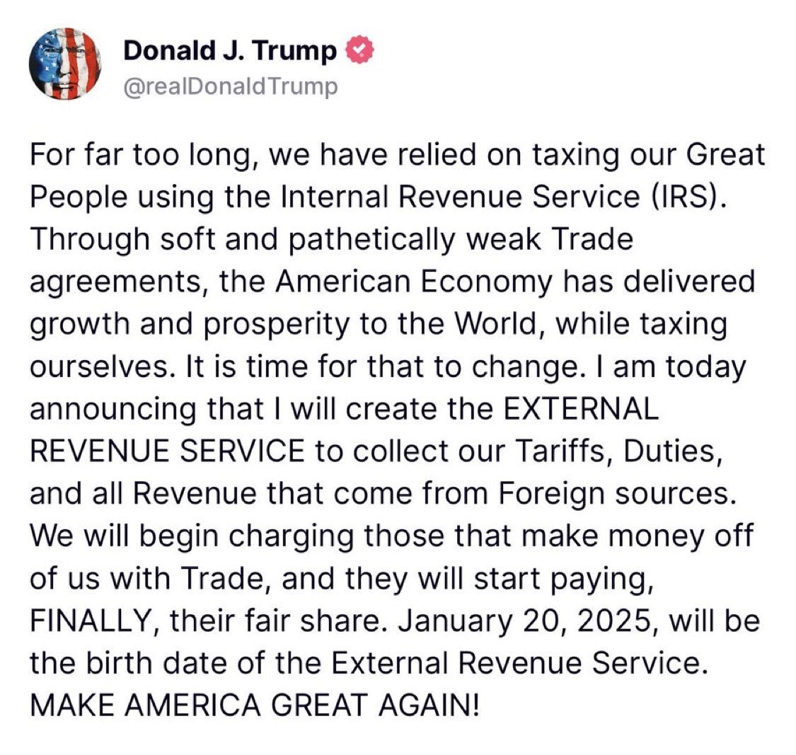 <a href="/DMichaelTripi/">Dominic Michael Tripi</a> Trump's going to do it, the External Revenue Service.