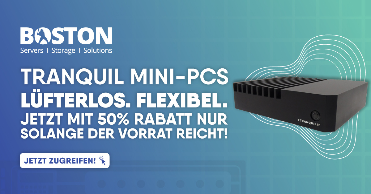 🚀 𝗙𝗹ü𝘀𝘁𝗲𝗿𝗹𝗲𝗶𝘀𝗲 𝗜𝗧 𝗳ü𝗿 𝟮𝟬𝟮𝟱 – Tranquil Systeme 50% reduziert! 🎁

✔ Büros &amp; Home-Office
✔ Industrie &amp; Edge Computing
✔ Intel / AMD | Bis zu 16 GB RAM | 2 TB Speicher

👉 Details: eu1.hubs.ly/H0fLbtF0

#ITDeals #EdgeComputing #SilentSystems