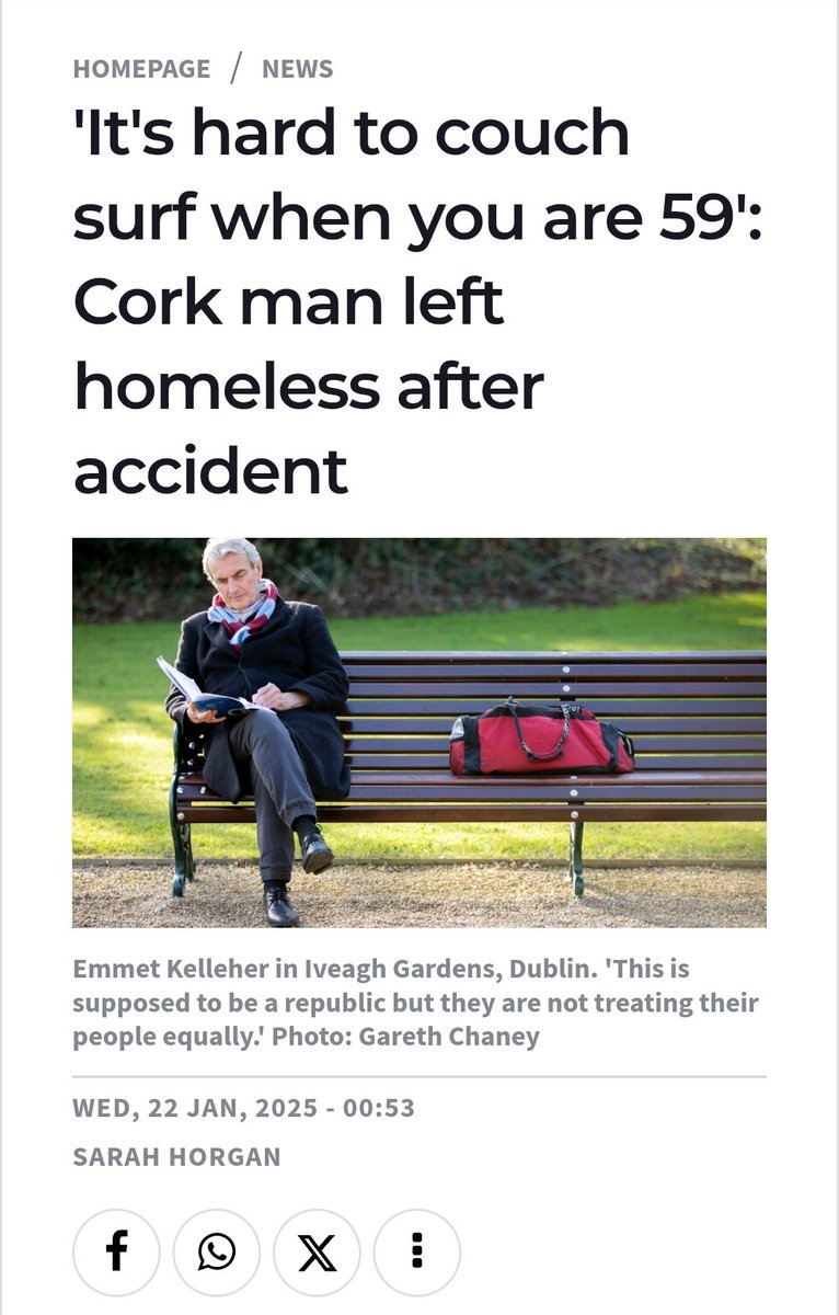 caulmick's tweet photo. 'It's hard to couch surf when you are 59': Cork man left homeless after accident
He has been on the housing list for 14 years but harbours little hope of ever securing a permanent roof over his head.
#HomelessCrisis #not1home
#IrelandisBroken #Dail
https://t.co/esTYEELYuT https://t.co/2gsB7OrcDE