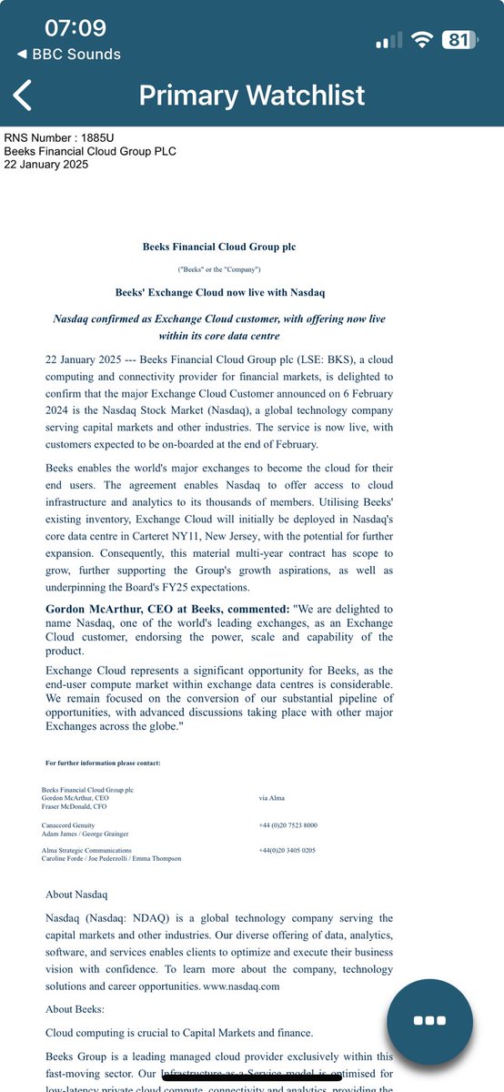 AlanDorling's tweet photo. #BKS - this Nasdaq Exhange Cloud Contract Agreement will prove transformational for this international growth company and will see other major stock exchanges on-board in 2025. What a customer reference to have! https://t.co/T9Jt9wy3K2