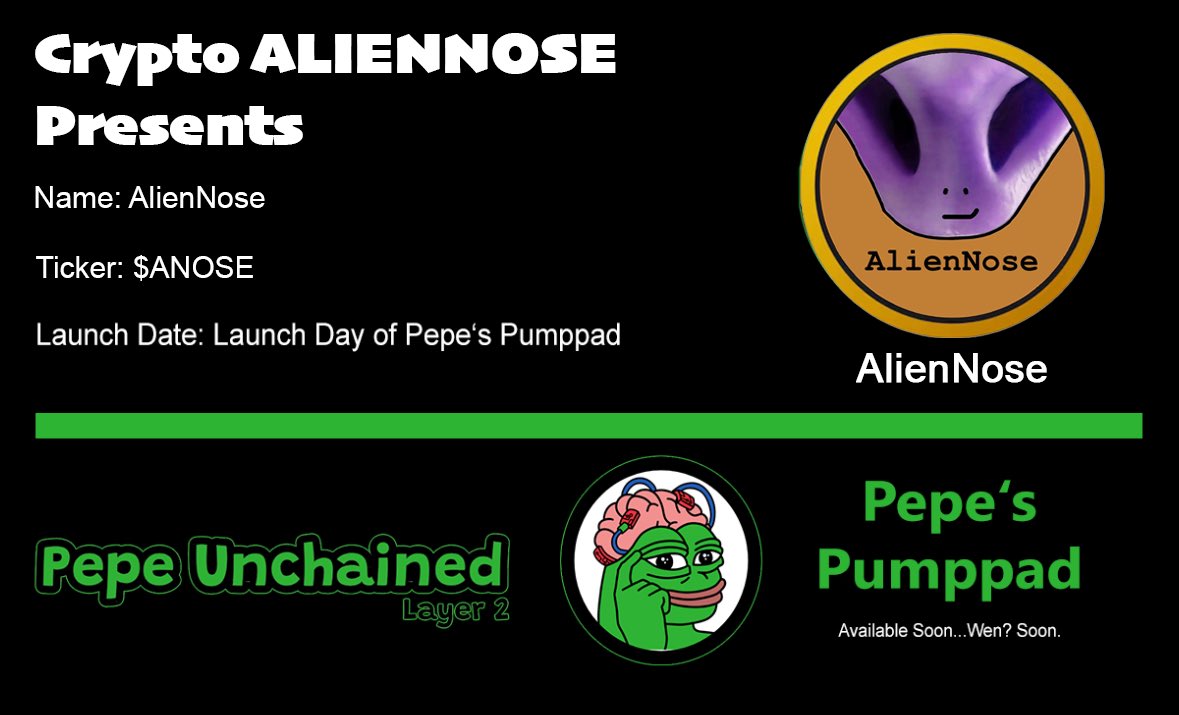 aliennosepepu's tweet photo. Be prepared - $ANOSE 
Show of your Alien Nose and make it famous! Be part of $ANOSE. 
👉 https://t.co/2rqiaBRfFD
👉 https://t.co/rVVC0Xf3pq

Soon available on pump.pad https://t.co/9aFNDhR6ai