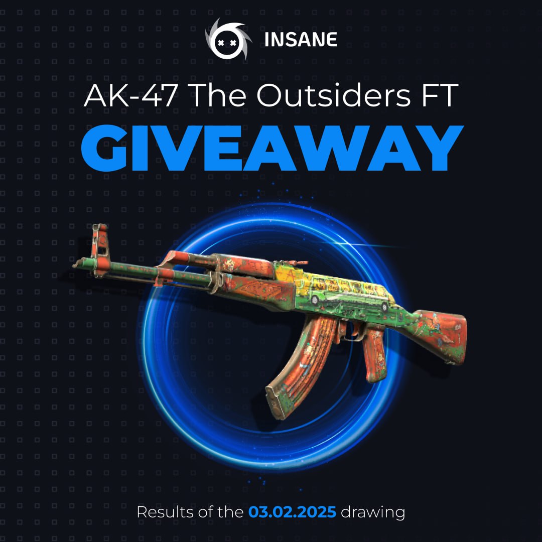 🎉 We’re giving a AK-47 The Outsiders FT 🎉

Conditions to enter:
⚠️ Your account must be registered on the site for at least 1 month, and your total deposit must be at least $1 overall.
✅ Follow our page <a href="/insane__eng/">INSANE.gg</a>
💬 Leave any comment under this post.

📅 The winner will be