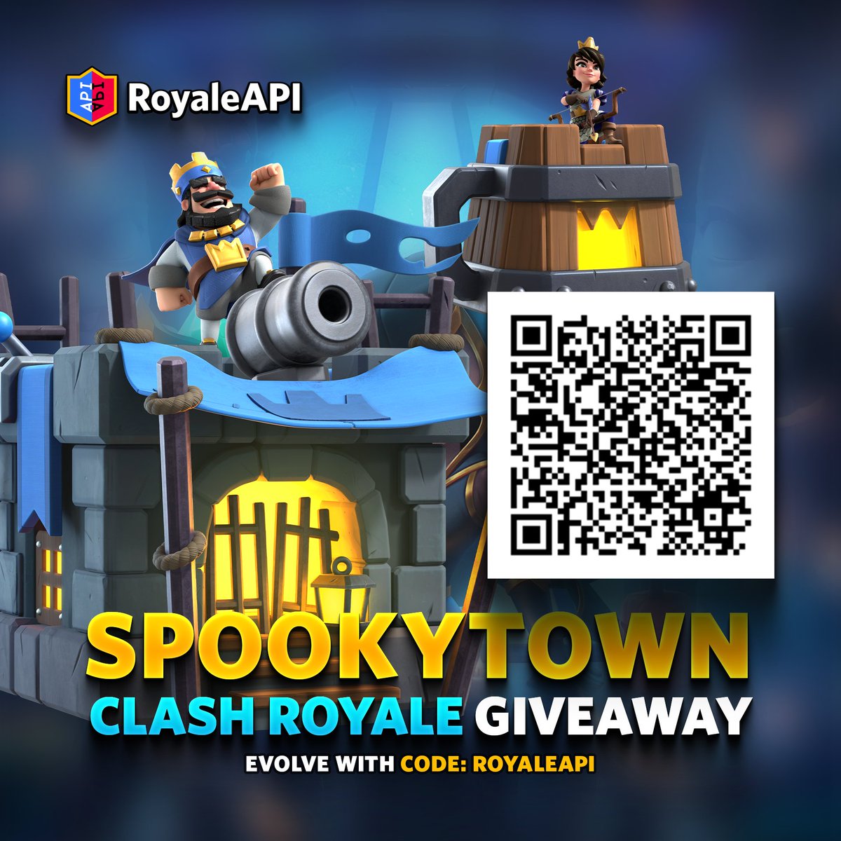 RoyaleAPI's tweet photo. 🎁 Scan this QR code and get the Spooky Town tower skin!  

https://t.co/bEPyhMQWym

#ClashRoyale #GiftedBySupercell https://t.co/xXx7kHpn1m