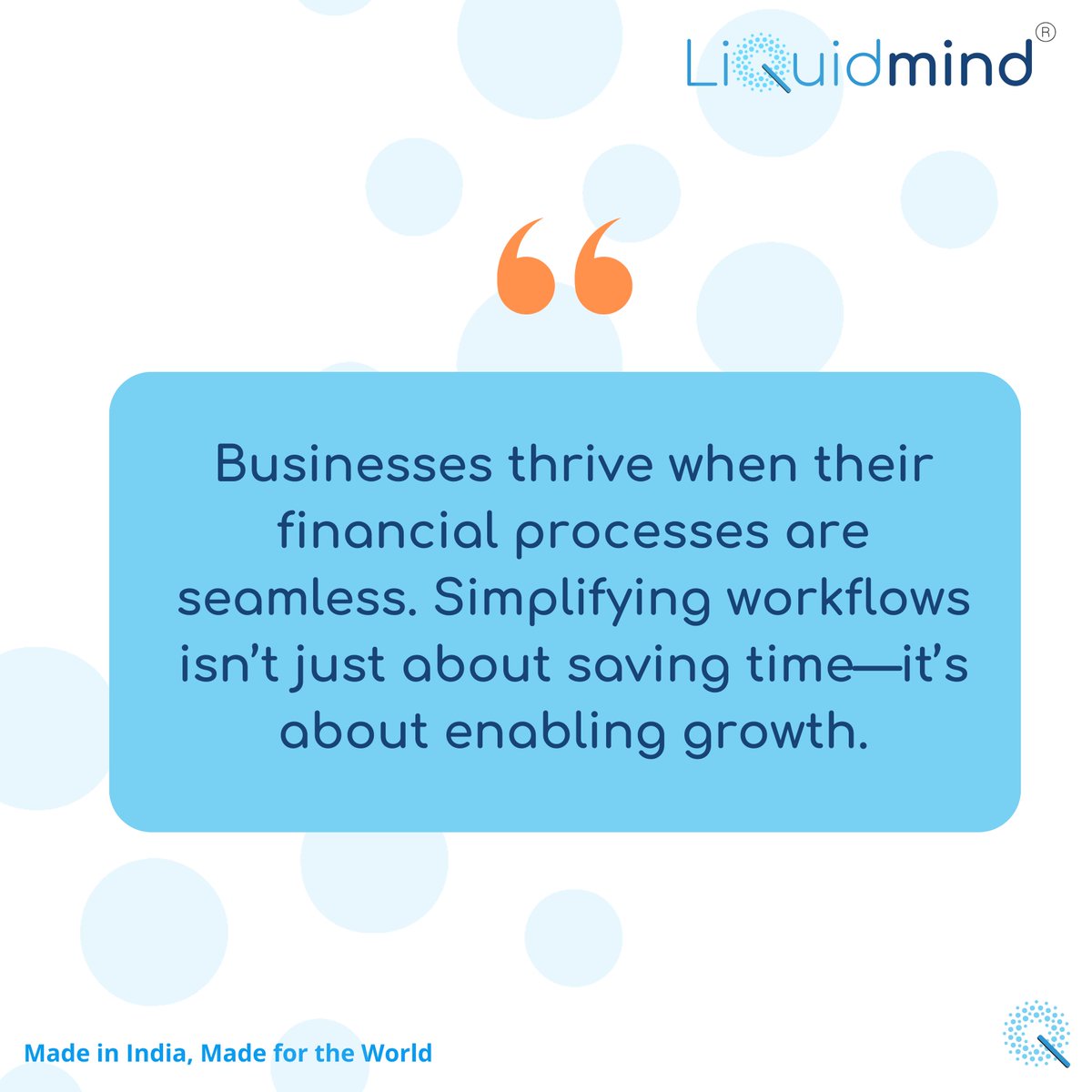 LiquidmindAI's tweet image. Seamless financial workflows are the key to business success. At liquidmind.ai, we simplify processes and empower growth—because your business deserves smarter, faster, and more reliable solutions. #msmesolutions #liquidmindAI #liquidity #datasecure #simplerworkflows…