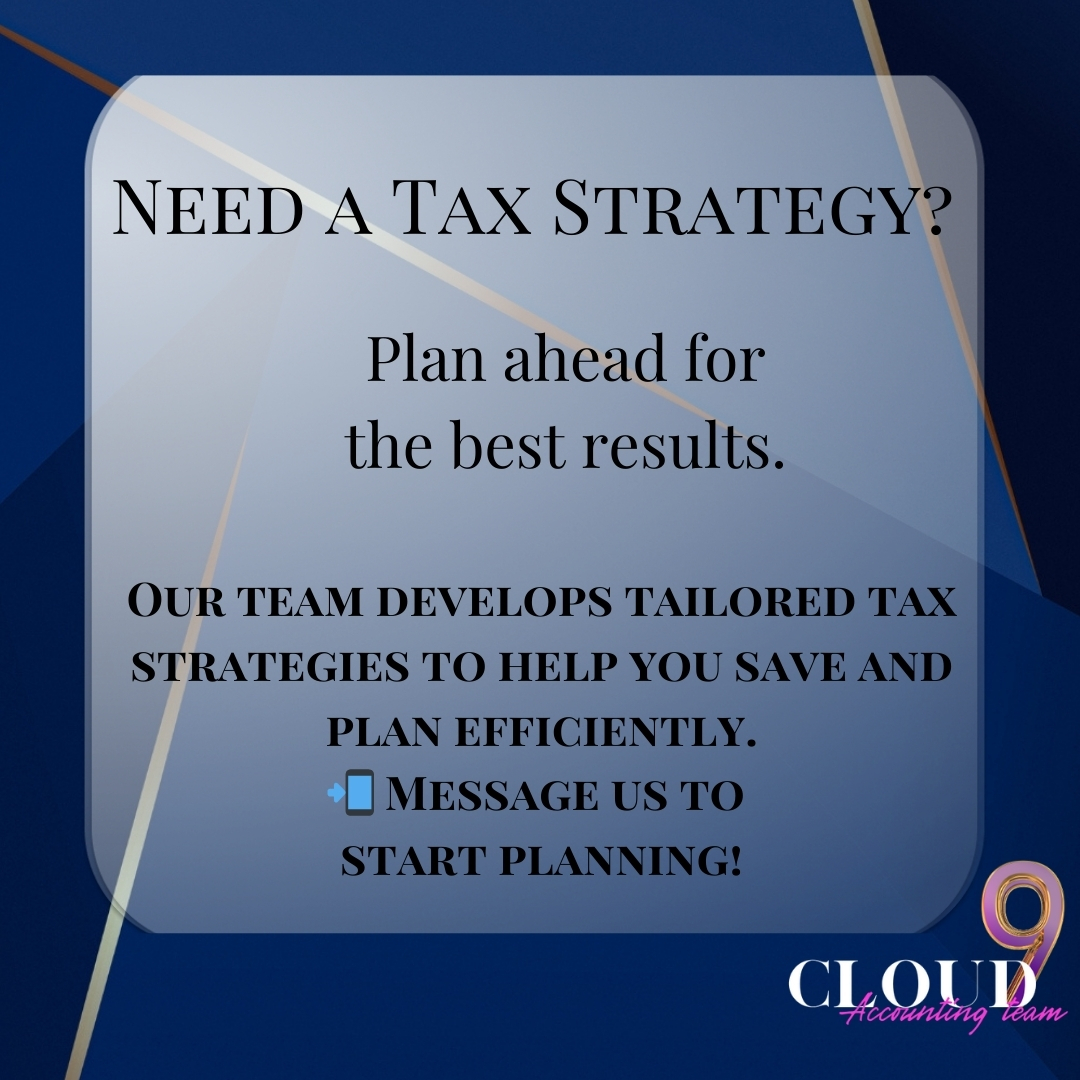 c9b_fife's tweet image. 📊🚀 Effective tax planning starts with a tailored approach. At Cloud 9 Accounting, we develop customized strategies to help you save and plan efficiently for the future.

📞 Message us today at cloud9accountingteam.co.uk/to start planning!

#TaxStrategy #EfficientPlanning #SaveMore