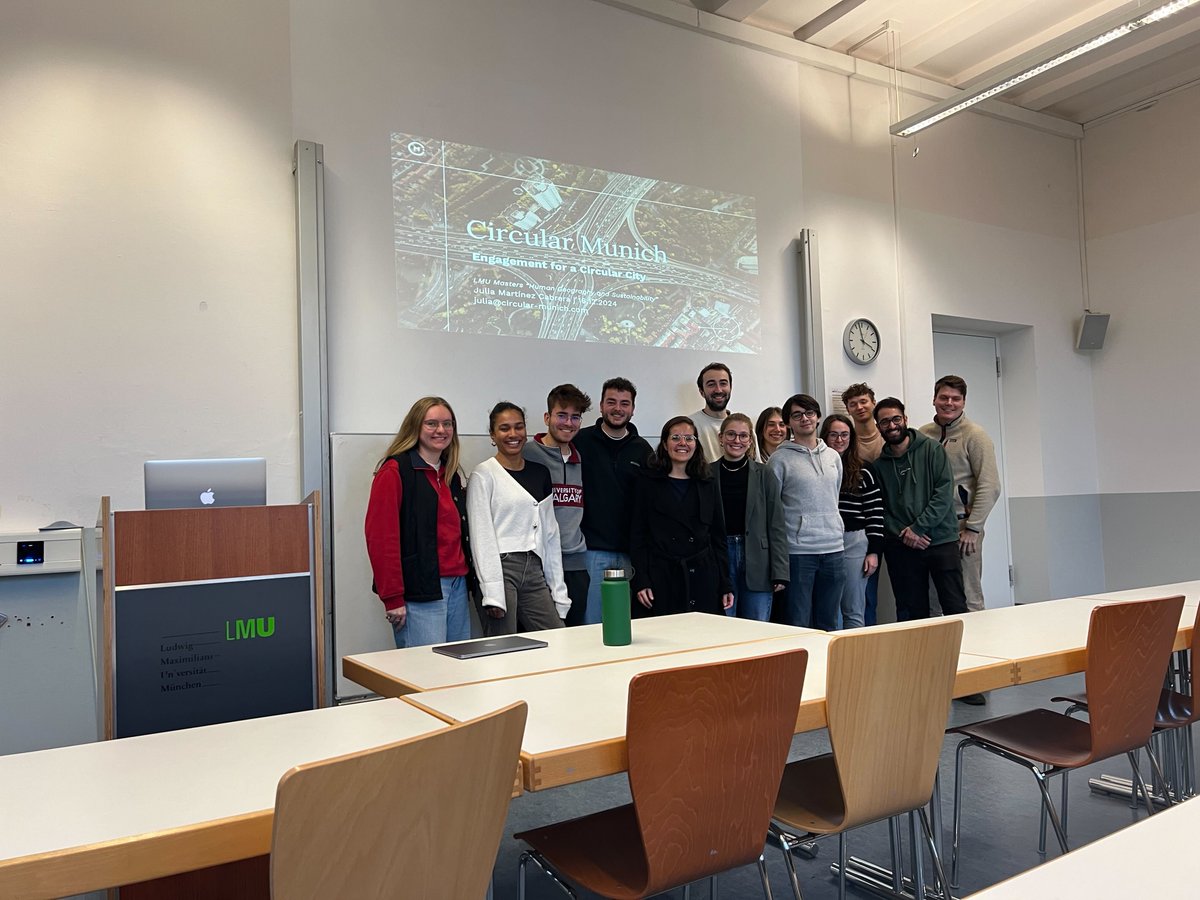 Circular Munich (@circularmunich) on Twitter photo Honored to be invited by <a href="/LMU_Muenchen/">Universität München</a> #CircularMunich spoke to Master’s students in Human Geography & Sustainability about:
🔹 Who we are & what we do
🔹 Munich's circularity status quo
🔹 Steps toward a #circularcity
Thanks for the insightful exchange!
Ⓜ️♾
#CircularEconomy Honored to be invited by <a href="/LMU_Muenchen/">Universität München</a> #CircularMunich spoke to Master’s students in Human Geography & Sustainability about:
🔹 Who we are & what we do
🔹 Munich's circularity status quo
🔹 Steps toward a #circularcity
Thanks for the insightful exchange!
Ⓜ️♾
#CircularEconomy