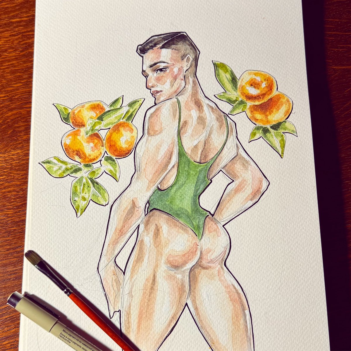AlecAloe's tweet photo. Sicilian vibe☀️🍊

#traditionalart #gayart #watercolor #maleart #sketchbook #malemodel #figuredrawing #botanicalillustration https://t.co/LlMlvDAKp1