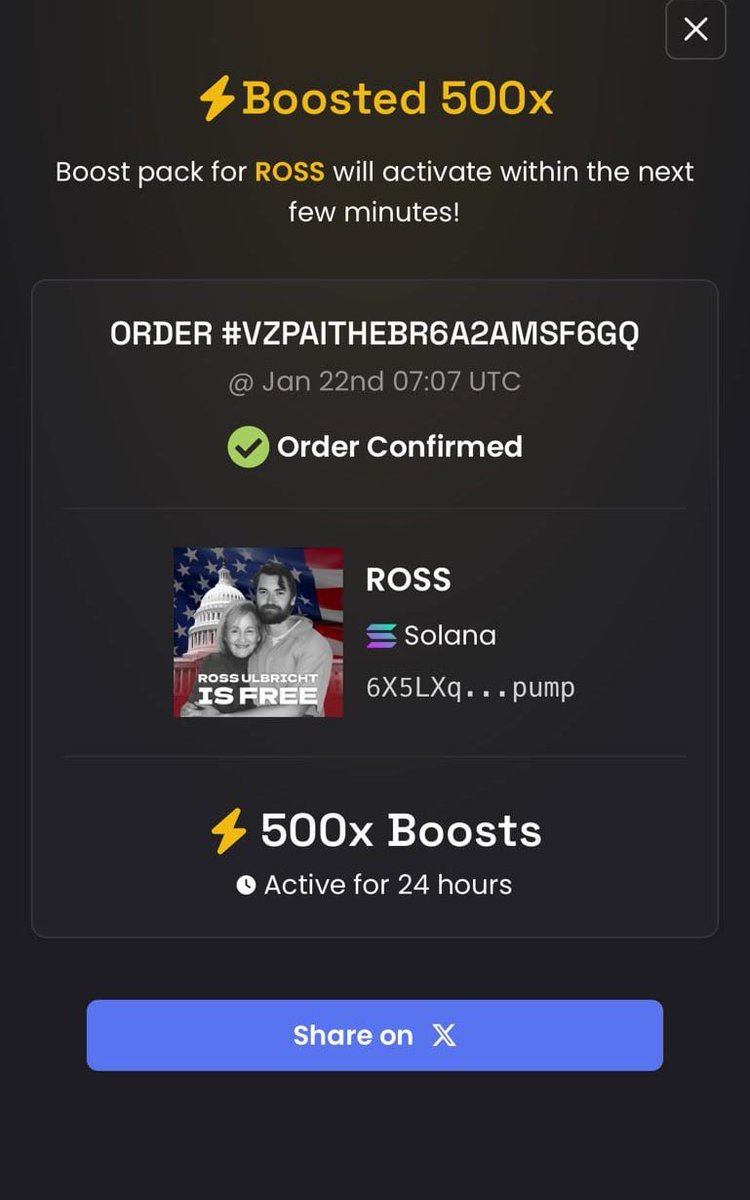 R0SS_ON_SOL's tweet photo. 500x Boosts is live now🔥 
I am going to push $ROSS very high🔼 https://t.co/On5o1iqkKy