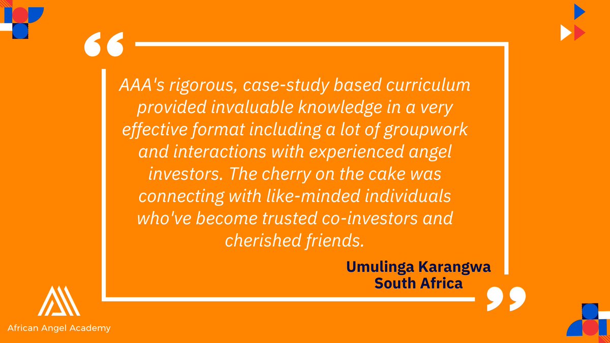 Here's what our alumni, <a href="/Umulingak/">Umulinga Karangwa</a> had to say about her experience with AAA.
We are proud to see the impact of our programs in creating knowledge and collaboration among aspiring angel investors.
💡Applications are still ongoing.
Apply today: bit.ly/4fyazoG.