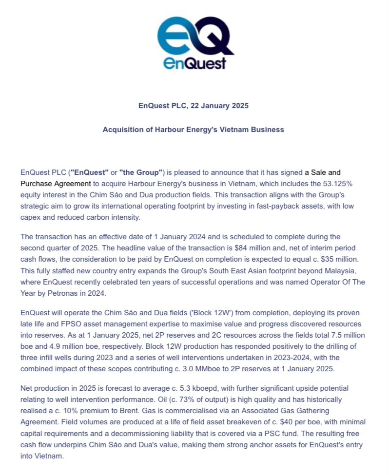 _NameValue_'s tweet photo. Nice move by EnQuest (never thought I would say that). Fair deal in APAC, that's where they should focus their business. Also positive for $HBR.L that they’re able to sell this in the end. #ENQ $ENQ.L https://t.co/drWYDqd7q1