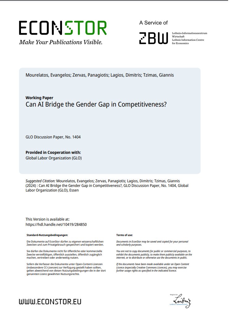 New working paper is out.  🔬
Can AI Bridge the Gender Gap in Competitiveness?
Link: econstor.eu/handle/10419/2…
#econtwitter #experiments #behavioral #economics