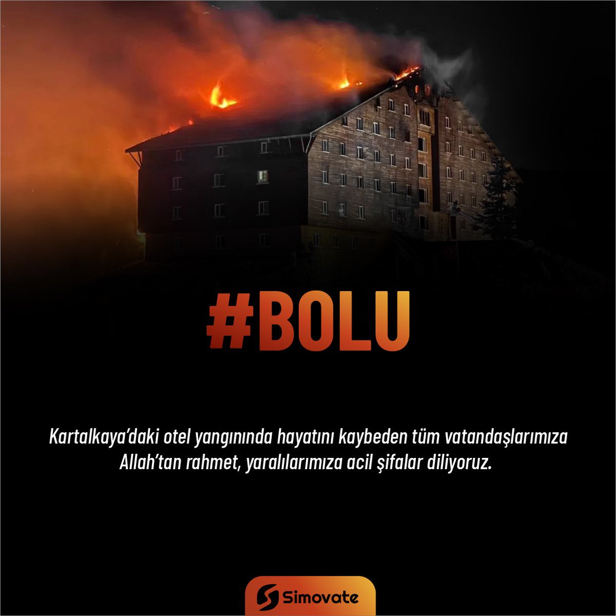 Kartalkaya'daki otel yangınında hayatını kaybeden tüm vatandaşlarımıza Allah'tan rahmet, yaralılarımıza acil şifalar diliyoruz.