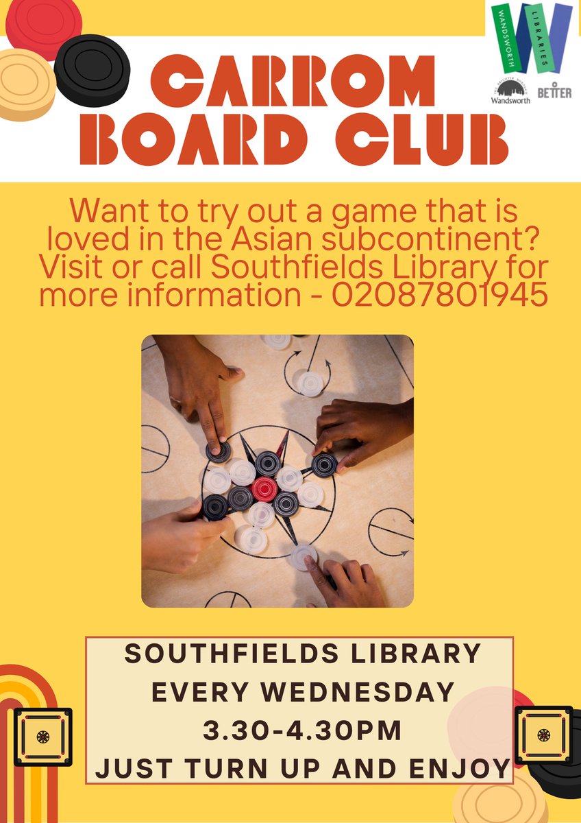 Happening today @ 3:30pm! Come learn how to play carrom and beat your friends.