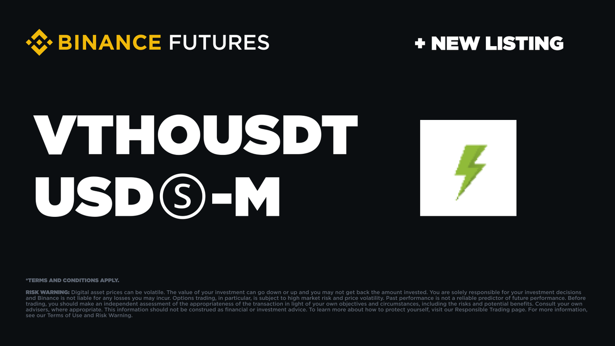 Binance Futures will launch the USDⓈ-M $VTHO Perpetual Contract at 🗓️ Jan  22 2025, 09:30 (UTC) Read more ➡️ https://t.co/vXKw7abk6Z