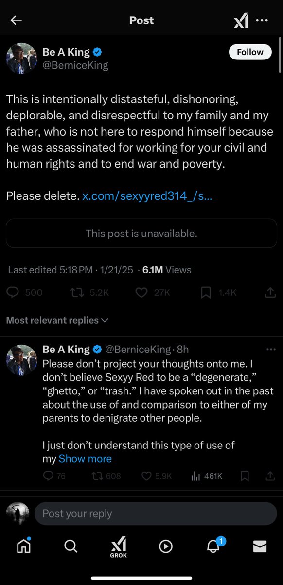 UnsatiatedBlood's tweet photo. 🤡

I am so glad that there are people in the comments telling Bernice King to shut the fuck up. 

I’m upset that I didn’t get to troll that post when it was new. 

Shawty still has me rageblocked from four years ago because I called out some hypocrisy in one of her racist rants. https://t.co/XiBL20jIuF