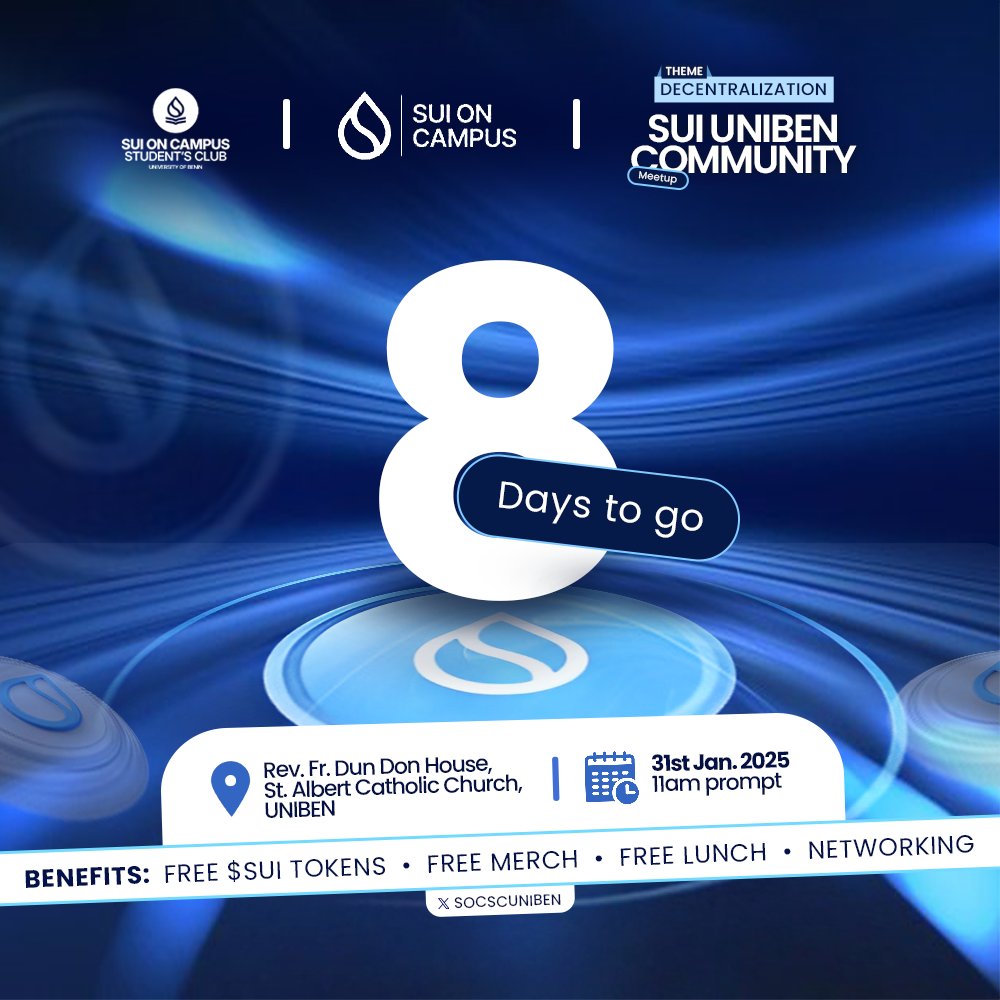 socscuniben's tweet photo. DECENTRALIZATION!!!

The Sui Uniben Community Meetup is closer than you think!

Don't miss on an opportunity to shape the future of Web3 on the SUI Ecosystem. 

👉 Register here:https://t.co/DwWIyI8T5L

#Sui #SuiNaija #SuiOnCampus #SOCSCUnibenMeetup https://t.co/N3KiHPD1yC