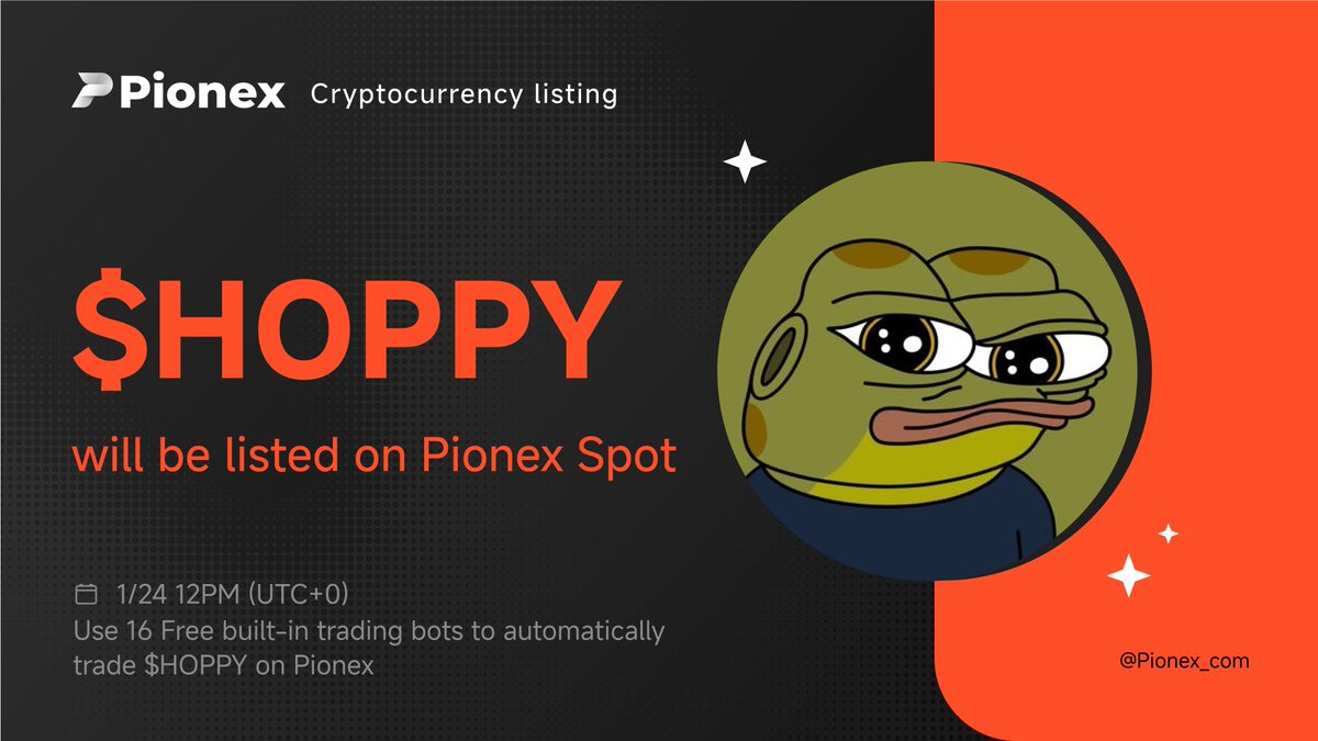 📢Pionex New Listing 🚀 #Pionex will be listed @hoppycoinERC20 $HOPPY and  opened $HOPPY / $USDT trading. ⏰Trading: 2025/1/24 12:00 (UTC)