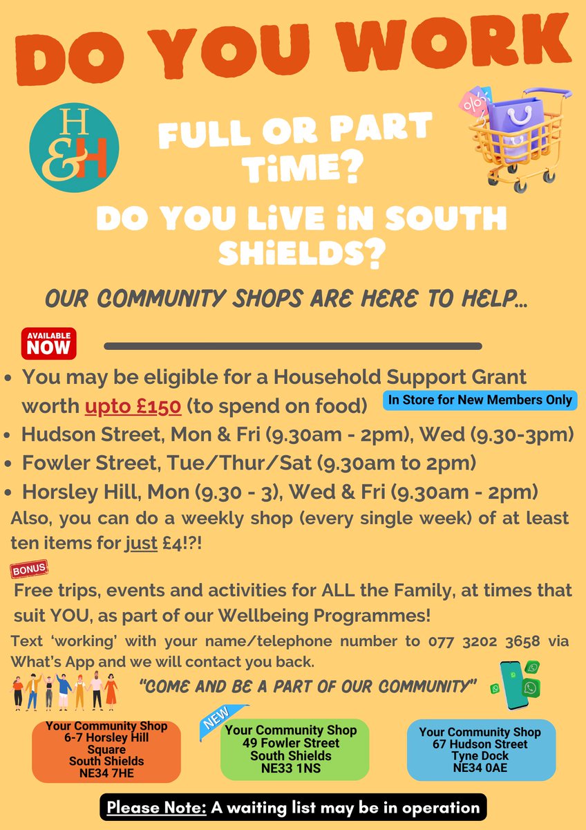 HospitalityHope's tweet photo. "We are making a huge push for those in South Tyneside to hear of, and avail of, our wonderful Community Shops. Look forward to welcoming you ALL!"
#SouthTyneside #CommunityShops https://t.co/shVCuQjODq