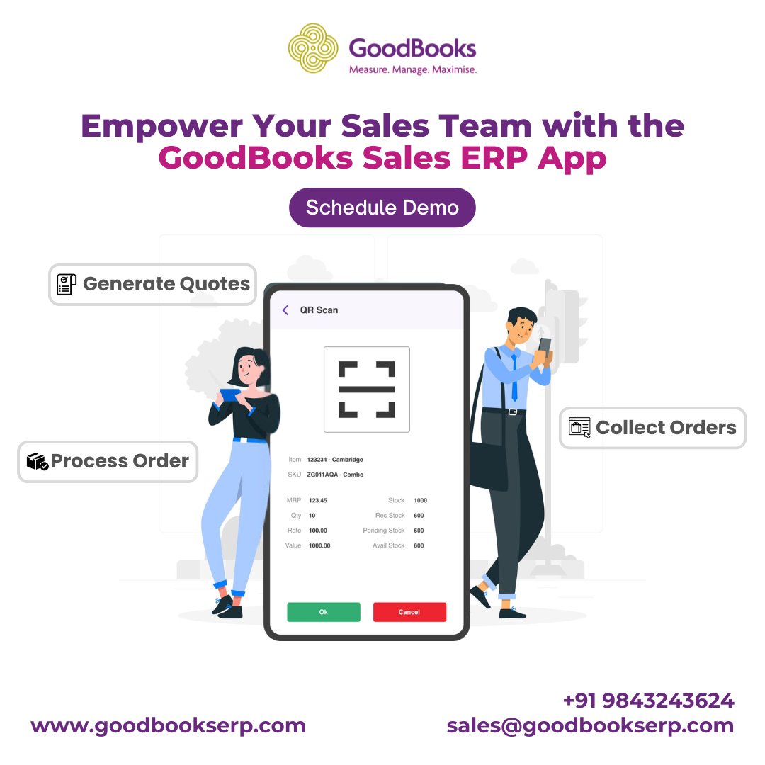 GoodBooks_ERP's tweet photo. 🚀 Supercharge Your #Sales with GoodBooks Sales ERP App!

📱 Instantly generate #quotes from your mobile or tablet.
✅ Speed up #order processing for faster deliveries.
📦 Get real-time #stock updates anytime, anywhere.

#saleserp #saleserpsoftware #ordermanagementsoftware #erp https://t.co/eir7f9c9AS
