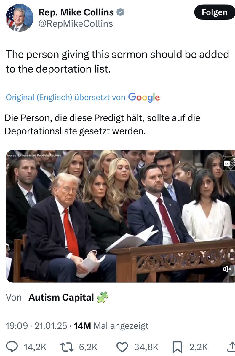 _welpenmetzger's tweet photo. Bigotte Fake-Christen in den Unterbelichteten Staaten von Amerika mögen keine christlichen Predigten und die darin enthaltenen unbequemen Wahrheiten. #RepMikeCollins würde auch #Jesus deportieren lassen. 🤷 https://t.co/IPaOaEoee5