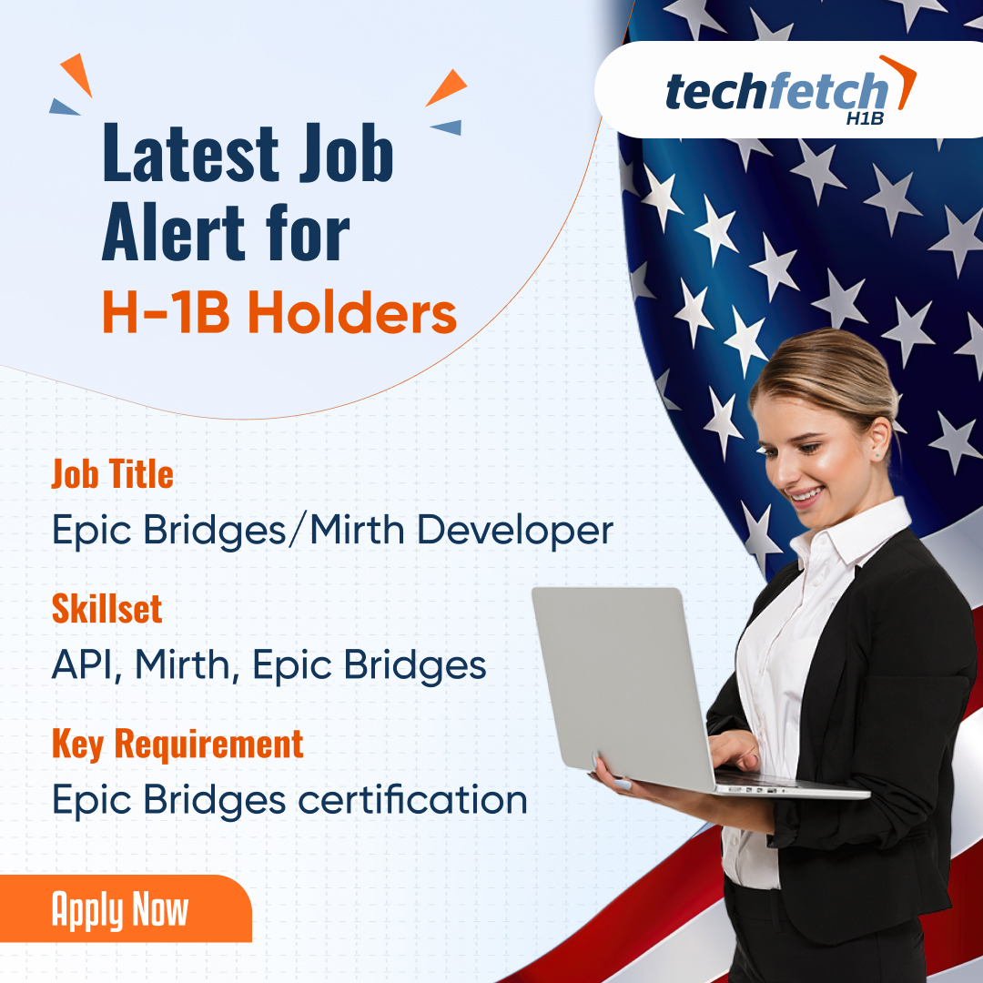 TechfetchH1B's tweet image. 💼 Epic Bridges/Mirth Developer
100% Remote | 12+ Months | Top Company

✅ Market-competitive pay
✅ Remote flexibility
✅ Healthcare tech exposure

Must have: Epic Bridges cert

Apply: bit.ly/4g7YCph  
Join: techfetch.com

#JobOpening #TechFetchH1b