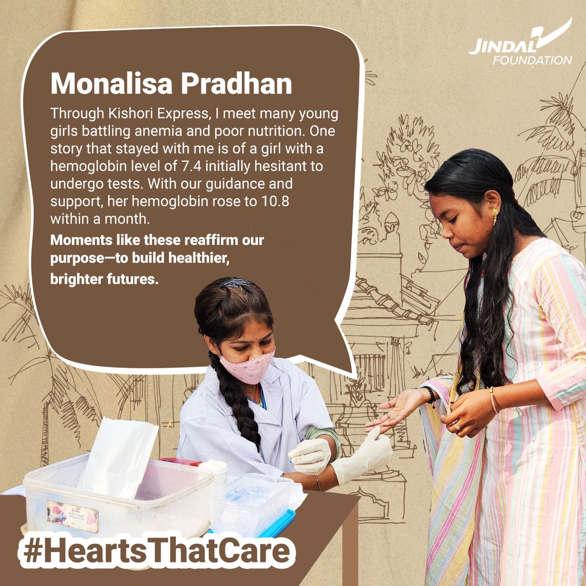 JindalFndn's tweet photo. Meet Monalisa Pradhan, a dedicated volunteer making a difference through Kishori Express, in Angul, Odisha. 
She guides young girls battling anemia to create a healthier future while educating them about their menstrual health. 
#HumKalKoAajSeBadlenge

#HeartsThatCare #VolunteerStories #JindalFoundation