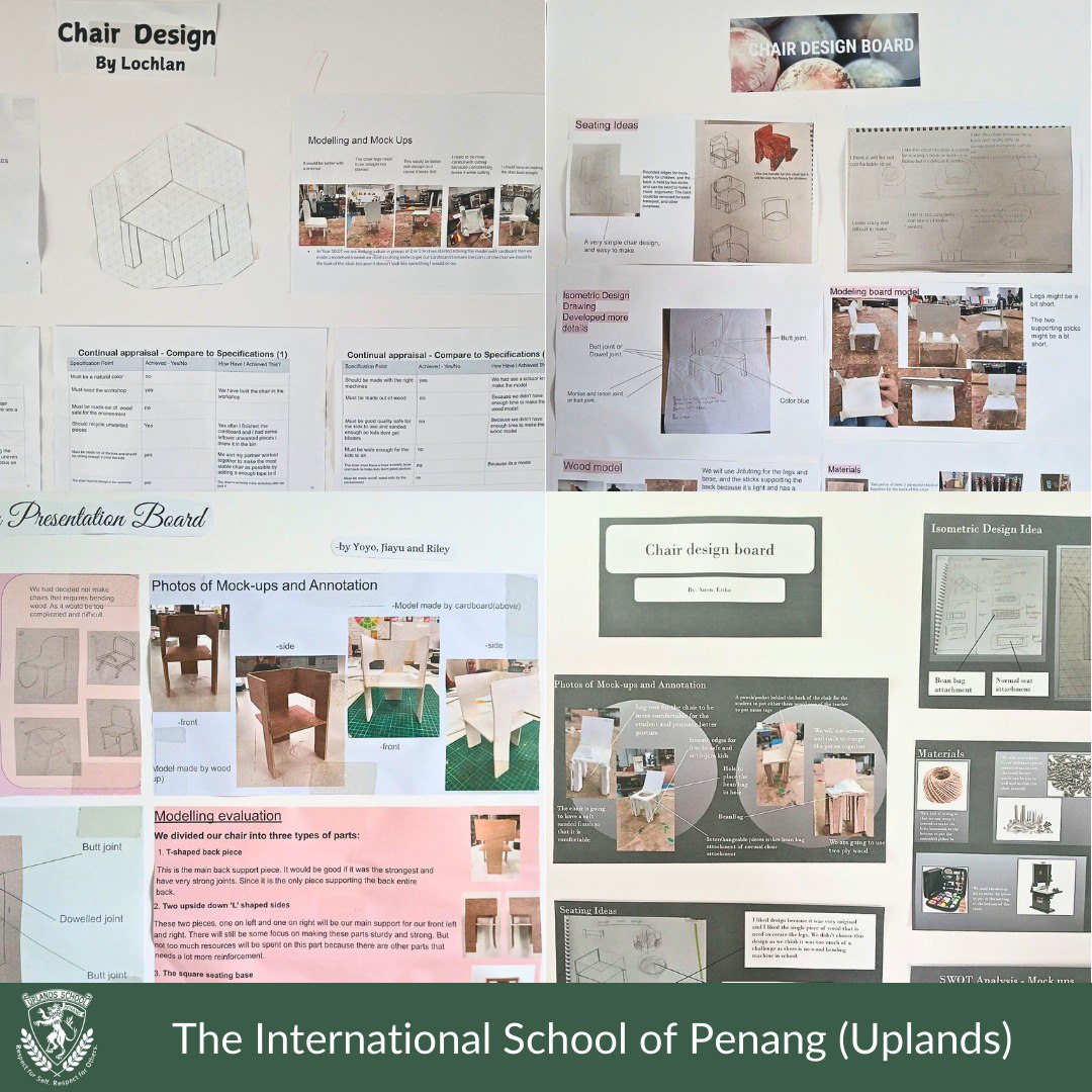 ispuplands's tweet image. The creative minds of Year 10 students have been hard at work at The International School of Penang (Uplands) 🖼

Today, they proudly showcase their Chair Design Presentation Boards, demonstrating the evolution of their innovative ideas.

#UplandsSchool #DesignStudents