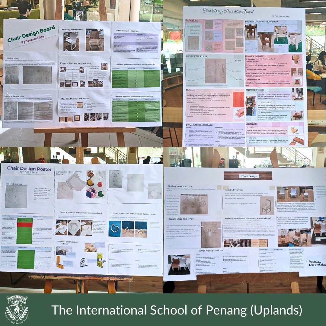 ispuplands's tweet image. The creative minds of Year 10 students have been hard at work at The International School of Penang (Uplands) 🖼

Today, they proudly showcase their Chair Design Presentation Boards, demonstrating the evolution of their innovative ideas.

#UplandsSchool #DesignStudents