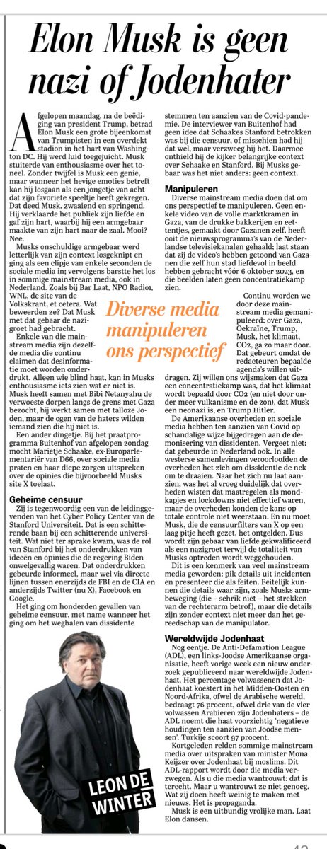Elon Musk is geen nazi of Jodenhater

Wat mainstream media doen heeft weinig te maken met nieuws. Het is propaganda.

Chapeau Leon de Winter 👌