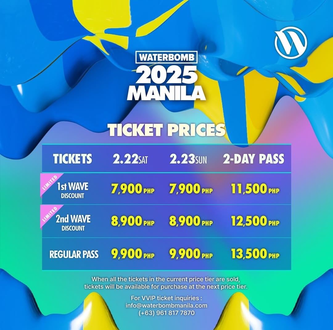 WATERBOMB MANILA 2025 TICKETS ARE NOW ON SALE!

GET YOUR #WATERBOMBMANILA2025 TICKETS THROUGH:
 
• waterbombmanila.com/ticket-manila

1st wave of discounted tickets are still available! Don't miss this chance!

Are you team 💙 or 💛? 
Festival by: <a href="/Waterbomb_PH/">Waterbomb Manila Official</a>

#WATERBOMBMANILA