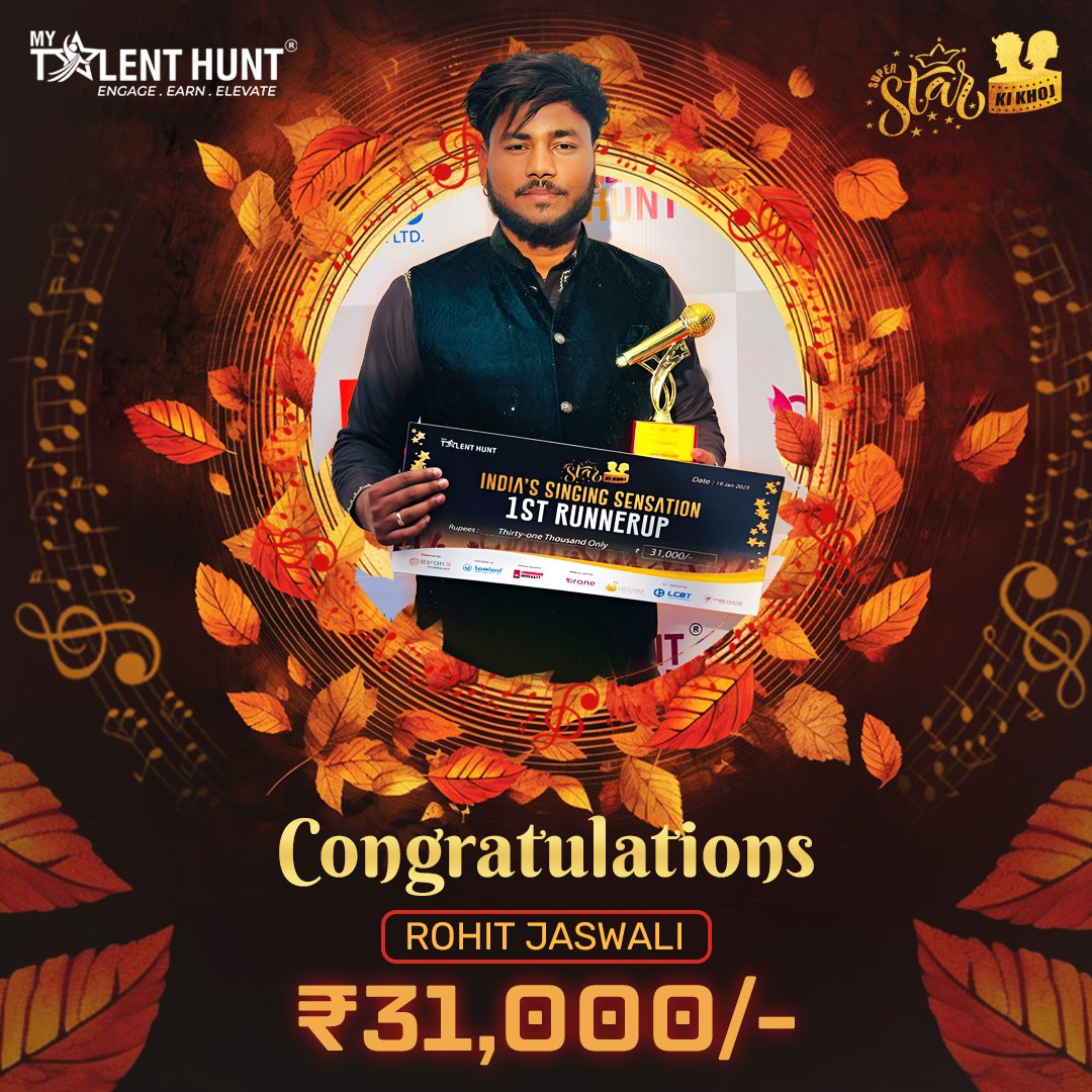Mytalenthunt_in's tweet photo. 🌟Congratulations Rohit Jaswali the 2nd-place winner of our Singing Competition! Your talent and passion have made you shine brightest. 🎤
👉Big Winning Prize:-Rs.31000/-
#MyTalentHuntApp #TalentPlatform #GrandEvent #SuperStarKiKhoj #India'sSingingSensation #Singer #Champion https://t.co/Y4v4yS5Kij
