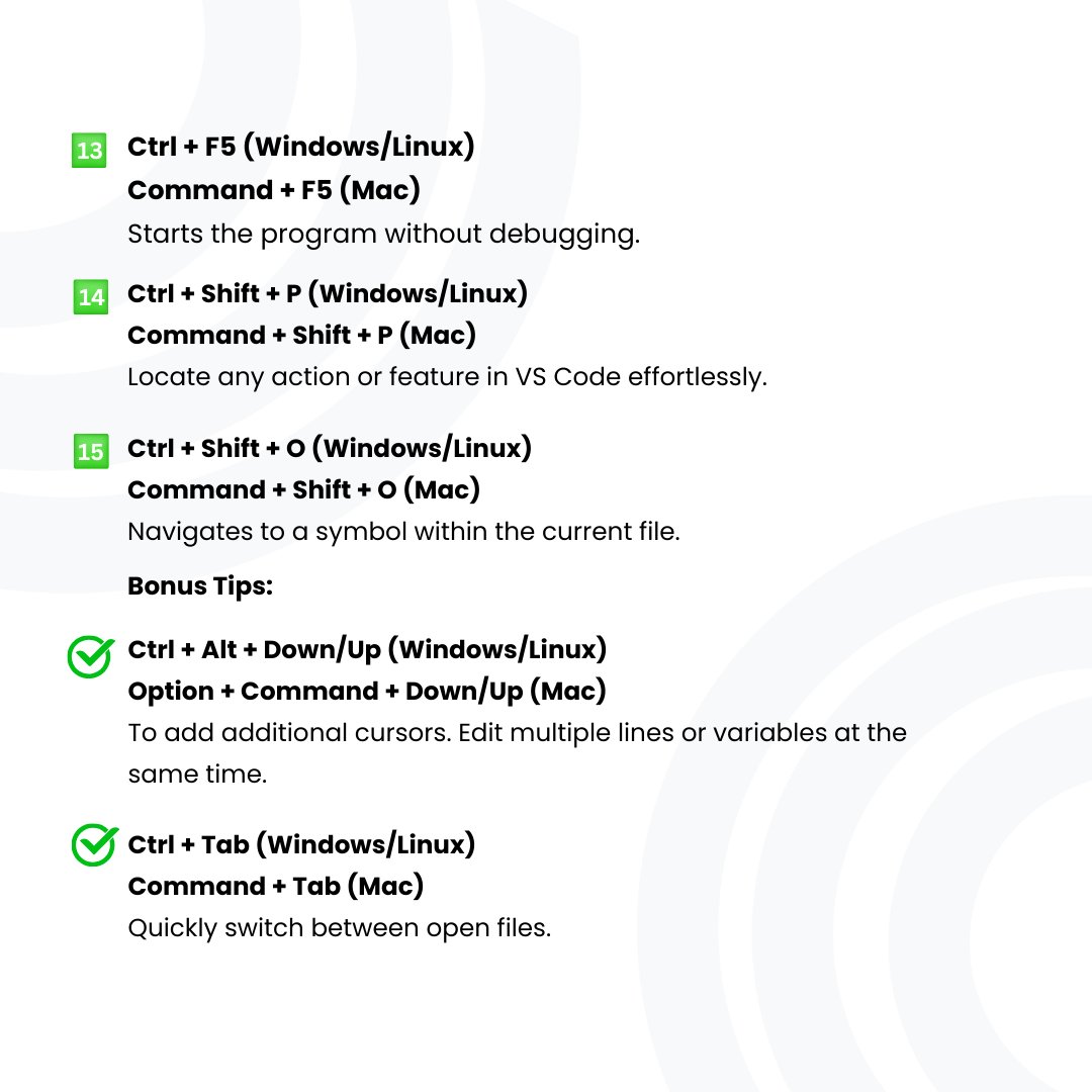 rahulgwebdev's tweet image. Just few Shortcuts can boost your coding speed and take the game to next level.
here are few VS Code shortcuts- Part 1
#VScodeTips #DeveloperLife #codingtips