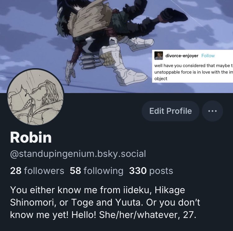 I’m probably finally leaving, for obv reasons. Account stays up to archive all the things I’ve posted &amp; I really want to transfer my best threads to tumblr, but yeah. 

Upsetting. But the BNHA community here has kind of died anyway. 

Hang out w me though. I like y’all a lot.