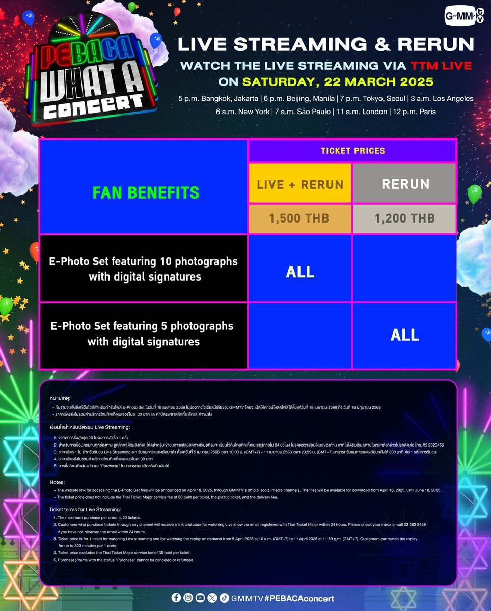 การรวมตัวกันของ 3 ด้อมที่จะเนรมิตรเวทีให้มีแต่ความบันเทิง จนแฟนๆ ต้องร้องว่า ‘นี่มันคอนอะไรวะเนี่ยยยยยย’

“PEBACA WHAT A CONCERT” 🎡
#PEBACAconcert

🗓 Sat, 22 March 2025
Thunder Dome, Muang Thong Thani
And worldwide live streaming via TTM LIVE

📌 Tickets for all seats will be
