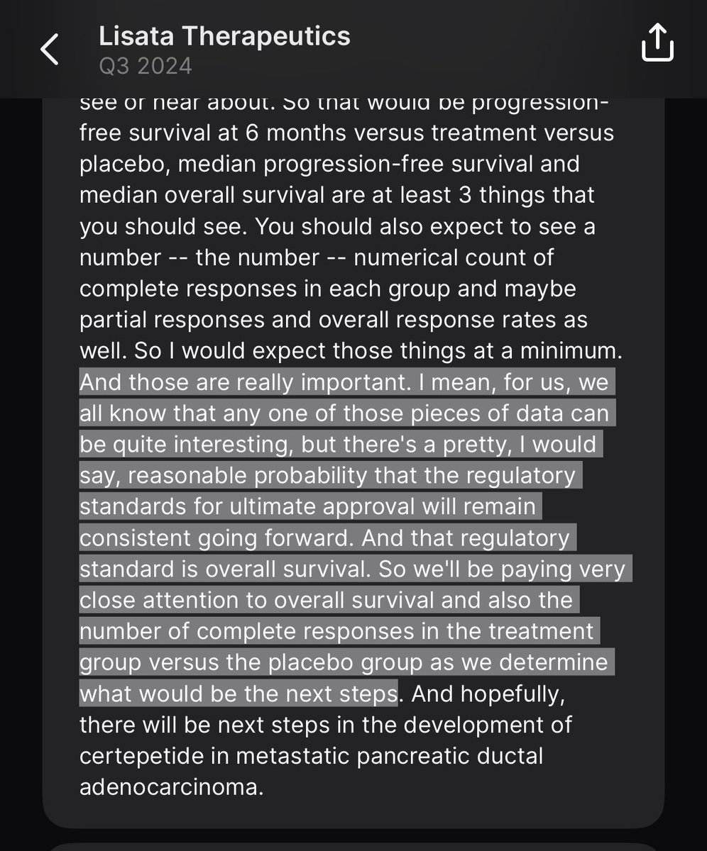 Back in Nov, $LSTA CEO (with abstract in hand) argued that OS and CR rates will be most important. Not sure about it, data set lacks robustness with PFS same as control, but guessing they will try that spin.