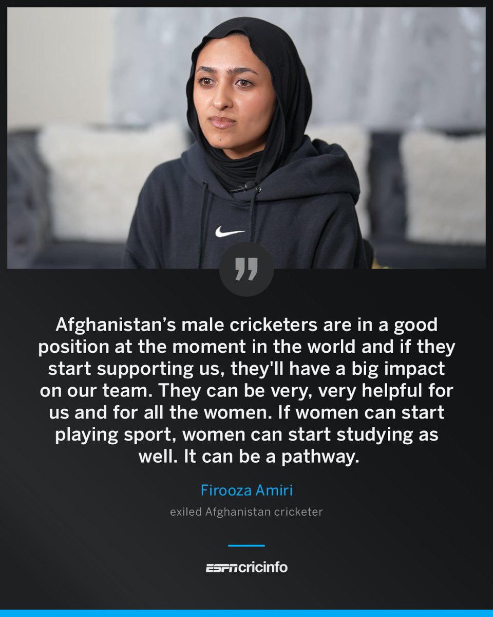 cricinfo's tweet photo. Women in Afghanistan have been forbidden from playing sport, studying and working 💔

🏏 Exiled players Firooza Amiri and Benafsha Hashimi, who fled the country after the Taliban takeover in 2021, spoke to ESPNcricinfo's Poweplay podcast: https://t.co/jGRh7MdsQn https://t.co/GlmZMLtCo0
