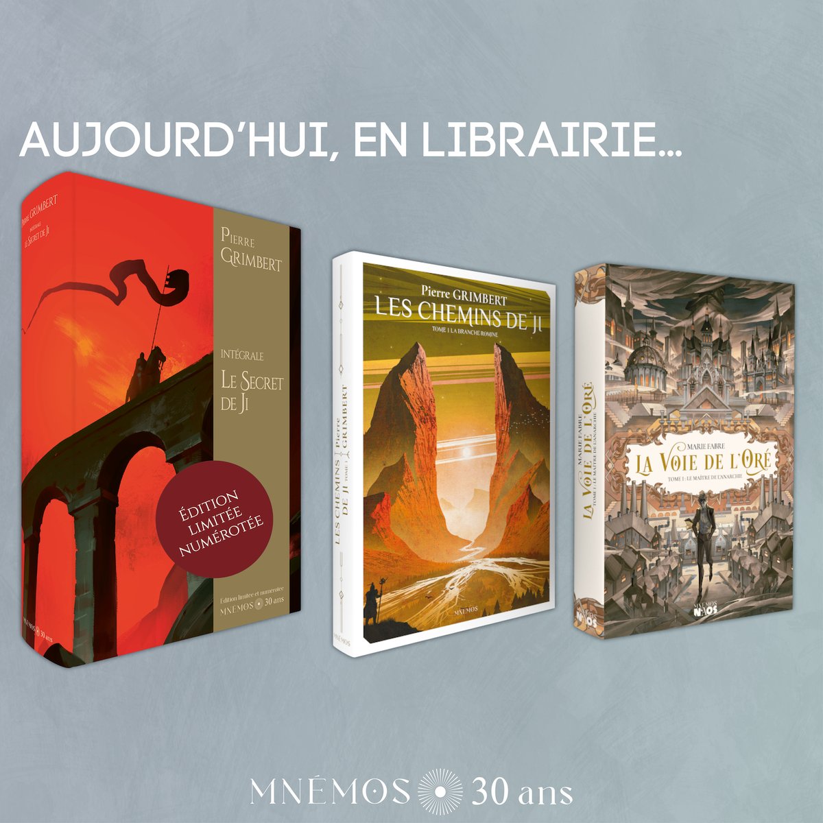 ❄️EN LIBRAIRIE
Aujourd'hui, retrouvez en librairie Le Secret de Ji, le best-seller de Pierre Grimbert en intégrale collector à l’occasion des 30 ans de Mnémos, mais aussi La Branche romine, 1er volet des Chemins de Ji et La Voie de l’Oré : Le maître de l’anarchie de Marie Fabre !