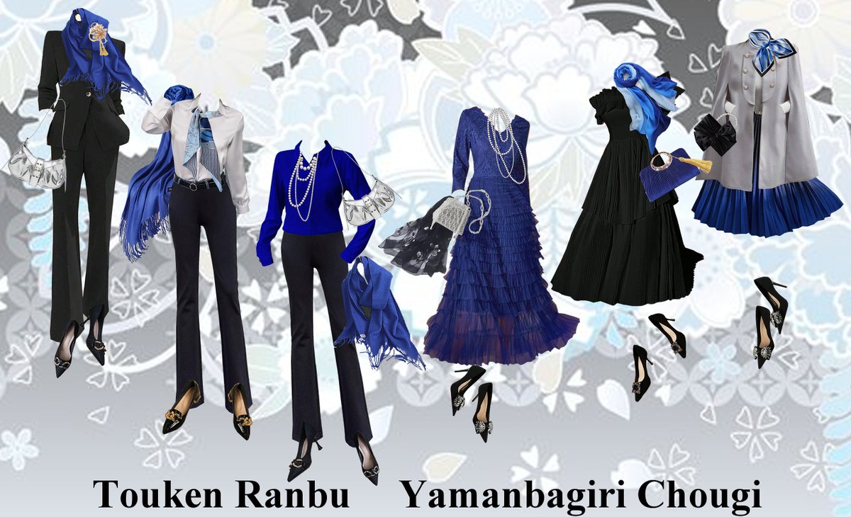 刀剣乱舞・山姥切長義さま極実装おめでとうございます…！長義様の推し色概念コーデを勢ぞろいで✨
左から右に、イメージほんのりフェミニン系という印象で並べてみました。
フェミニン系はお衣装の中から真珠やマント、タイなど印象的なアイテムを取り入れて…💙
#刀剣乱舞 #刀剣乱舞十周年 #大本丸博