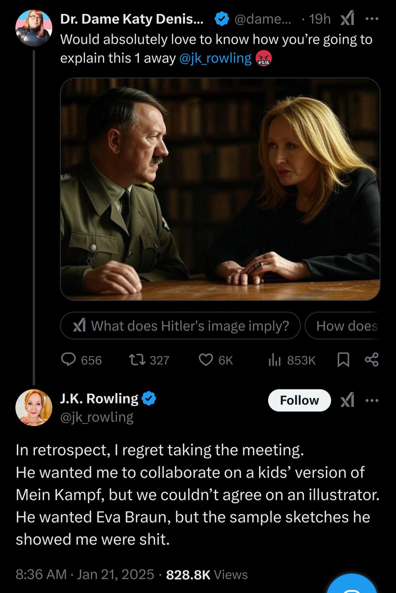 Harry Potter author JK Rowling makes appalling jokes about being a Nazi and impishly defends Musk's fascist salute: