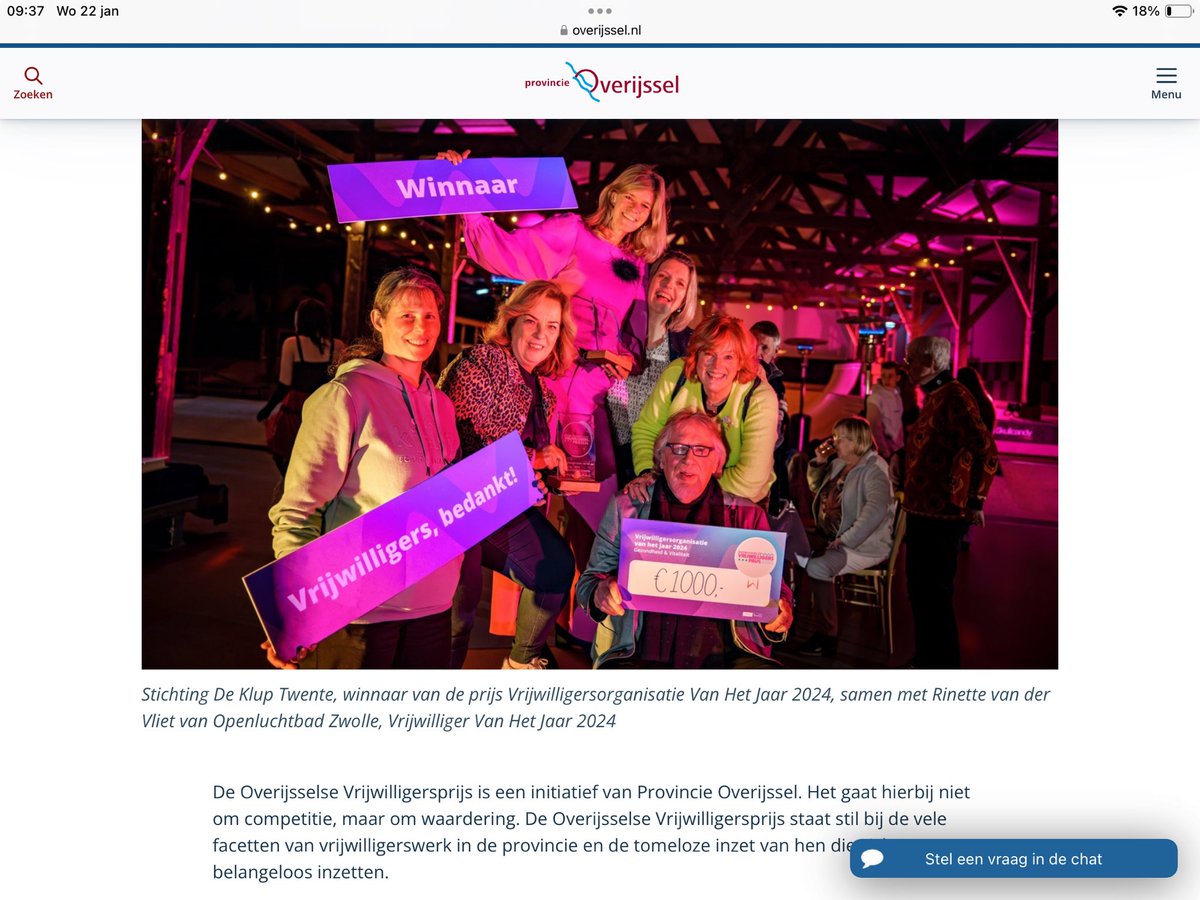 Natuurlijk verdienen alle vrijwilligers in overijssel waardering Leuk dat deze extra in het zonnetje gezet worden!