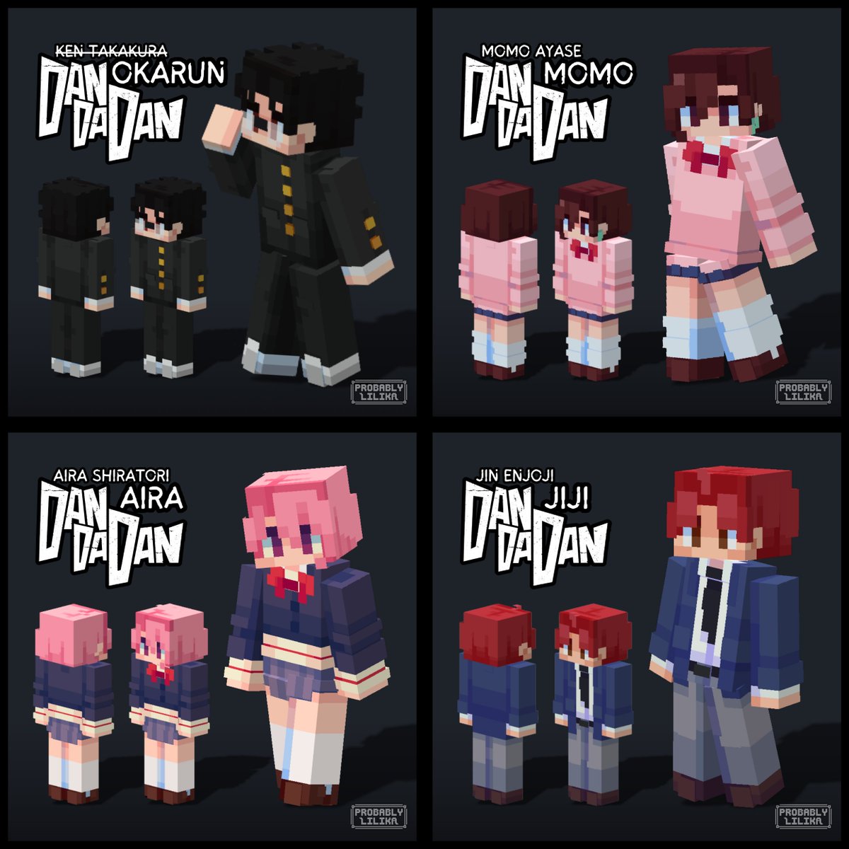 ProbablyLilika's tweet photo. All Dandadan skins available for FREE on Planet Minecraft!
Links in the comments! 

#Minecraft #minecraftskin #Dandadan #okarun #MomoAyase #airashiratori #jinenjoji #JiJi https://t.co/VzzXR3qbip