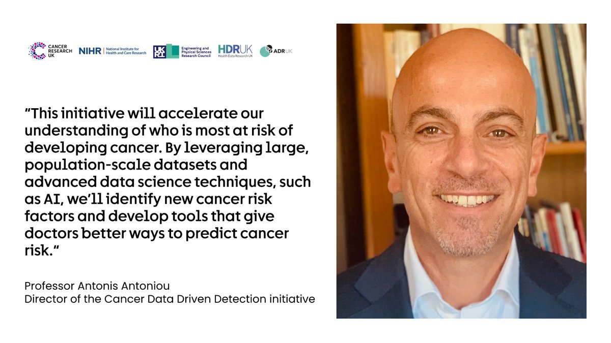 Science and Innovation at Cancer Research UK (@crukresearch) on Twitter photo 🚀 (1/2) We’re leading a £10m Cancer Data Driven Detection initiative to transform cancer risk assessment and target early detection & prevention more precisely.
Read more: bit.ly/42ipVK9
<a href="/NIHRresearch/">National Institute for Health and Care Research</a> | <a href="/EPSRC/">Engineering and Physical Sciences Research Council</a> | <a href="/HDR_UK/">Health Data Research UK (HDR UK)</a> | <a href="/adr_uk/">ADR UK</a> | <a href="/antonis02/">Antonis Antoniou</a> 🚀 (1/2) We’re leading a £10m Cancer Data Driven Detection initiative to transform cancer risk assessment and target early detection & prevention more precisely.
Read more: bit.ly/42ipVK9
<a href="/NIHRresearch/">National Institute for Health and Care Research</a> | <a href="/EPSRC/">Engineering and Physical Sciences Research Council</a> | <a href="/HDR_UK/">Health Data Research UK (HDR UK)</a> | <a href="/adr_uk/">ADR UK</a> | <a href="/antonis02/">Antonis Antoniou</a>