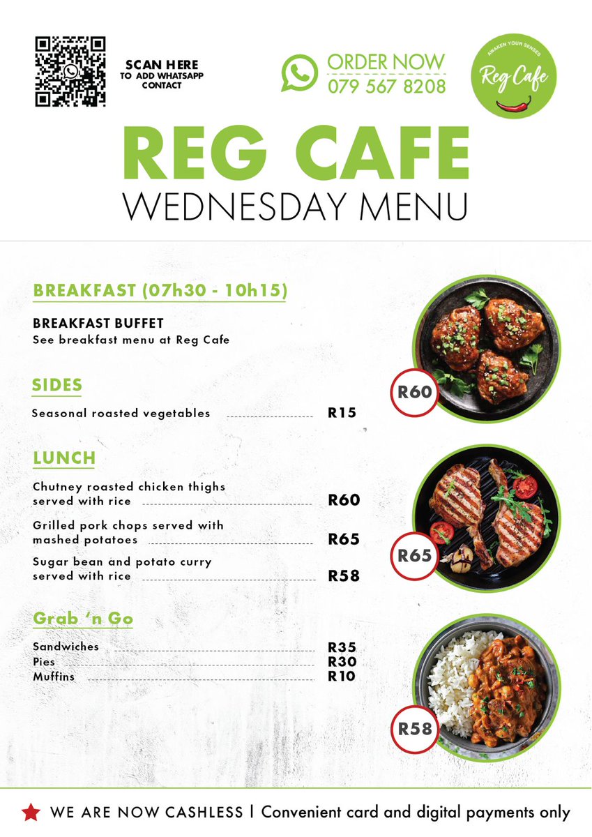 RegcafeEvents's tweet image. ✨ Today’s Menu is Served! ✨

From breakfast bites to hearty lunches, we’ve got your cravings covered. Swipe through to see what’s cooking at Reg Cafe and make your day delicious. 🌟

📍 Find us at 165 West Street, Sandton
🍴 Fresh. Flavourful. Ready for you!

#TodaysMenu
